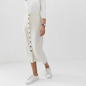 ASOS DESIGN Linen Column Midi Skirt With Button Through